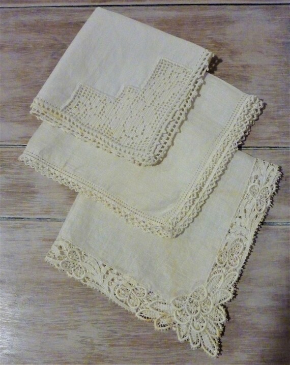 5 Lovely Vintage Hankies, Cotton Antique White Ha… - image 3