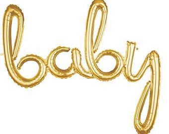 Anagram 39" Gold Baby Script Air-Fill Foil Balloon - Gender Reveal, Shower Decor