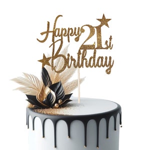 Glittered Elegance Happy 21st Birthday Glittered Cake Topper - - Ideal for Twenty One Birthday 21 Years Old Party Decorations