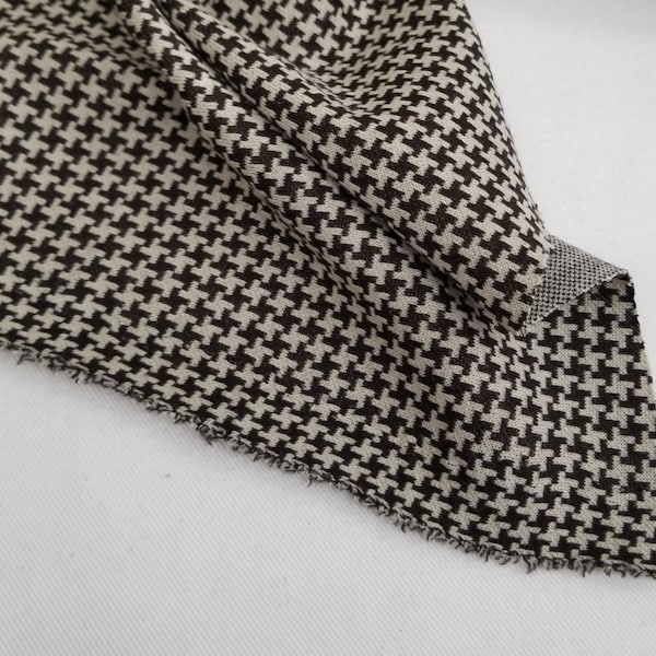 Designer Deadstock Medium Brown and Cream Wool Blend Medium Weight Small Houndstooth Knit ( Ponte Hand) 8.5 oz