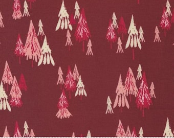 Moda Fabrics: Winter Holiday Fir Forest Landscape Trees Red Quilting Cotton-price by the yard
