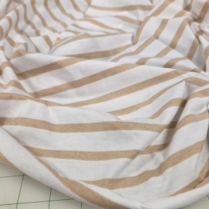 Designer Deadstock Organic Soft Cotton Jersey Ivory and Oatmeal Horizontal Stripe Knit- by the yard