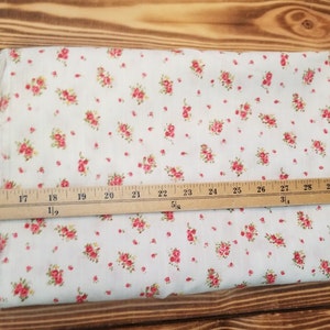 Designer Deadstock Vintage Cottage Roses White and Coral 100% Cotton Textured 3oz Lawn- Sold by the yard