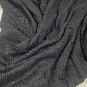 Designer Deadstock 4 x2 Black Viscose Spandex Rib Knit Slight Sheen Solid- by the yard