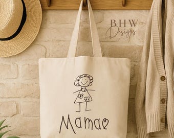Personlig barnteckningsväska i canvas, tygkasse, shoppingväska, present till mor