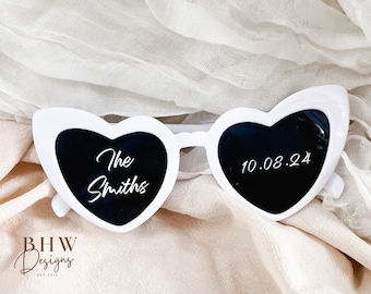 Personalised Wedding White Heart Sunglasses Mr & Mrs Surname Date Wedding Day