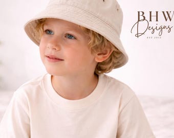 Children's Unisex Washed Denim Colour Kid's Vintage Style Summer Bucket Hat