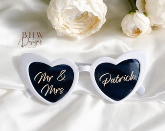 Personalised Mr & Mrs White Heart Wedding Sunglasses - favour - Instagram Photo