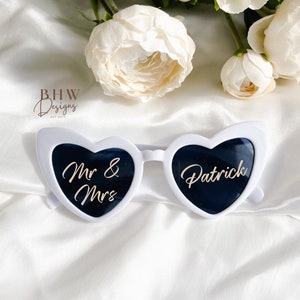 Personalised Mr & Mrs White Heart Wedding Sunglasses - favour - Instagram Photo