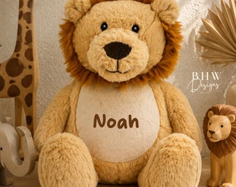 Personalised Name Lion Soft Toy | Custom Plush Toy, Baby Shower Gift