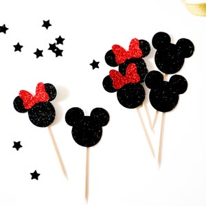 Mickey & Minnie Mouse Disney Inspired Glitter Cup Cake Toppers