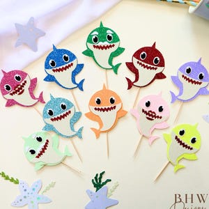 Shark - Glitter Cupcake Toppers - Party - Birthday