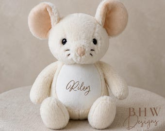 Personalised Mini Mouse Teddy | Soft Cream Soft Toy, Embroidered Name Keepsake