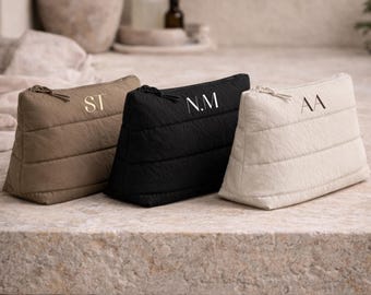 Personalised Initial Faux Leather Flat Cosmetic Travel Beauty Accessory Bag Flat Case