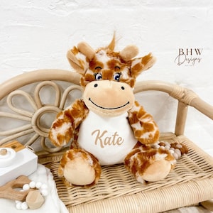 Personalised Name Mini Giraffe Teddy in Beige and White Baby Gift