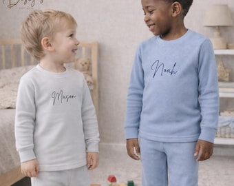 Conjuntos de ropa infantil acanalados con nombre personalizado, camiseta y pantalones de manga larga