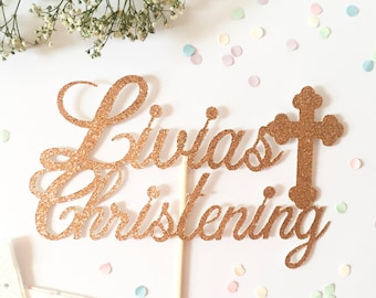 Name Christening Cross Glitter Cake topper - Personalised, Christening, Baptism, Celebration
