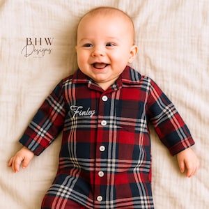 Personalised Children's Name All in one Checked tartan Romper Onesie