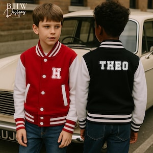 Gepersonaliseerde naam kinder Varsity Jacket Inicial Letterman-jack voor kinderen