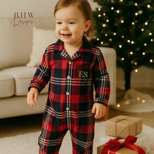 Personalised Children&#39;s Initels All in one Checked tartan Romper Onesie