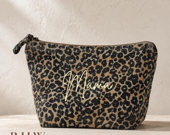 Personalised Leopard Print washed Canvas Bag, Pouch, makeup, accessory bag