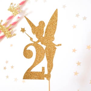 Tinker Bell Disney Inspired Fairy Personalised Age Glitter Cake Topper - Birthday