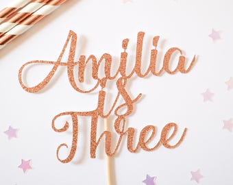 Personalized Glitter Birthday Cake Topper - Name & Age