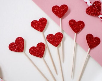 Heart Glitter Cup Cake Toppers - Cumpleaños - Año Nuevo - Boda - Baby Shower - San Valentín
