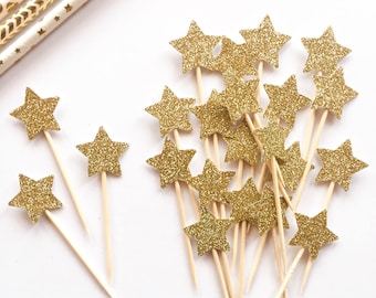 Star Glitter Cup Cake Toppers - Birthday - New Years - Wedding - Baby Shower