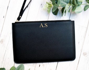 Personalised Initial Clutch/Pouch Bag - Accessory bag - Black - White - Blush Pink - Faux Leather