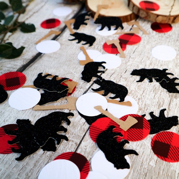 Lumber jack - Buffalo Plaid - Check - Bear - Table Confetti - Table Decor - Tableware