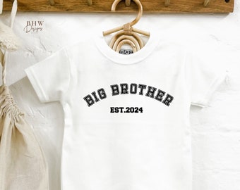 Big Brother Est . 2024 White T-shirt Established in Baby Announcement White Top