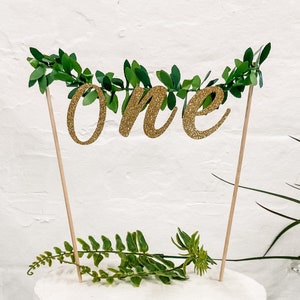 Personalised Age or Name leaf Nature Banner Cake topper - Glitter