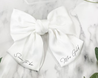 Personalised Bride White Satin Hair Bow - Hen Party Accessory - soon to be