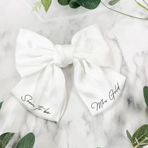 Personalised Bride White Satin Hair Bow - Bride to Be - Future Mrs - Soon to be Mrs - Hen Party Veil