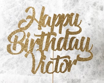 Happy Birthday Name Glitter Personalised Cake Topper - Birthday