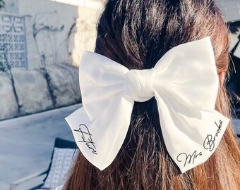 Personalised Bride White Satin Hair Bow - Bride to Be - Future Mrs - Soon to be Mrs - Hen Party Veil