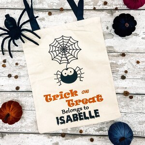 Name Personalised Spider Halloween Trick or Treat tote bag