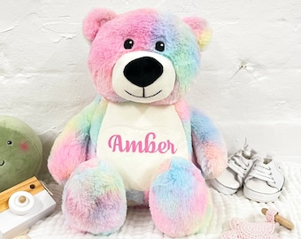 Oso de peluche arcoíris personalizado – Regalo de peluche con nombre para bebé