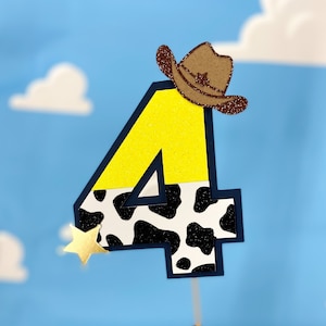 Age Number - Woody Style - Toy Story Theme - glitter and card Cake Topper