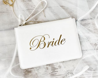 Bride White Faux Leather Clutch Pouch Bag - Accessory bag - Wedding Handbag