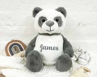 Panda Personalised Name Soft Toy - Grey and White Teddy Bear - Baby Gift