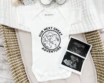 Our Next Great Adventure - Mountain scape logo Baby Vest - New baby announcement - New Baby Gift