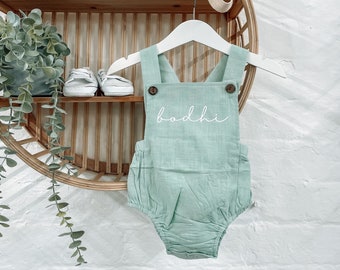 Personalised Name Baby Dungarees,  Kids Playsuit, Infant Romper