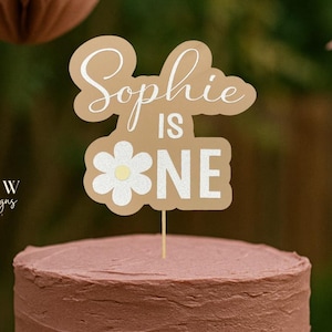 Topper per torta glitterato con nome personalizzato "Margherita" - Compleanno floreale - Primo compleanno