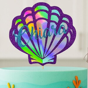 Zeeschelp Gepersonaliseerde naam glitter/holografische taarttopper - Under The Sea - zeemeermin