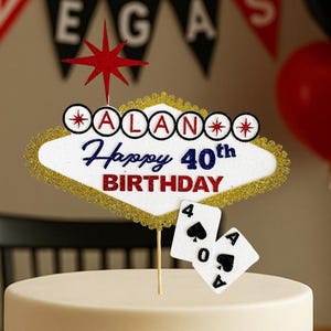 Letrero de Las Vegas personalizado con nombre y edad para tarta de feliz cumpleaños - Bienvenido a Las Vegas