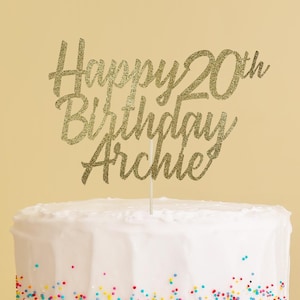 パーソナライズされたグリッター年齢誕生日ケーキトッパー：名前と年齢