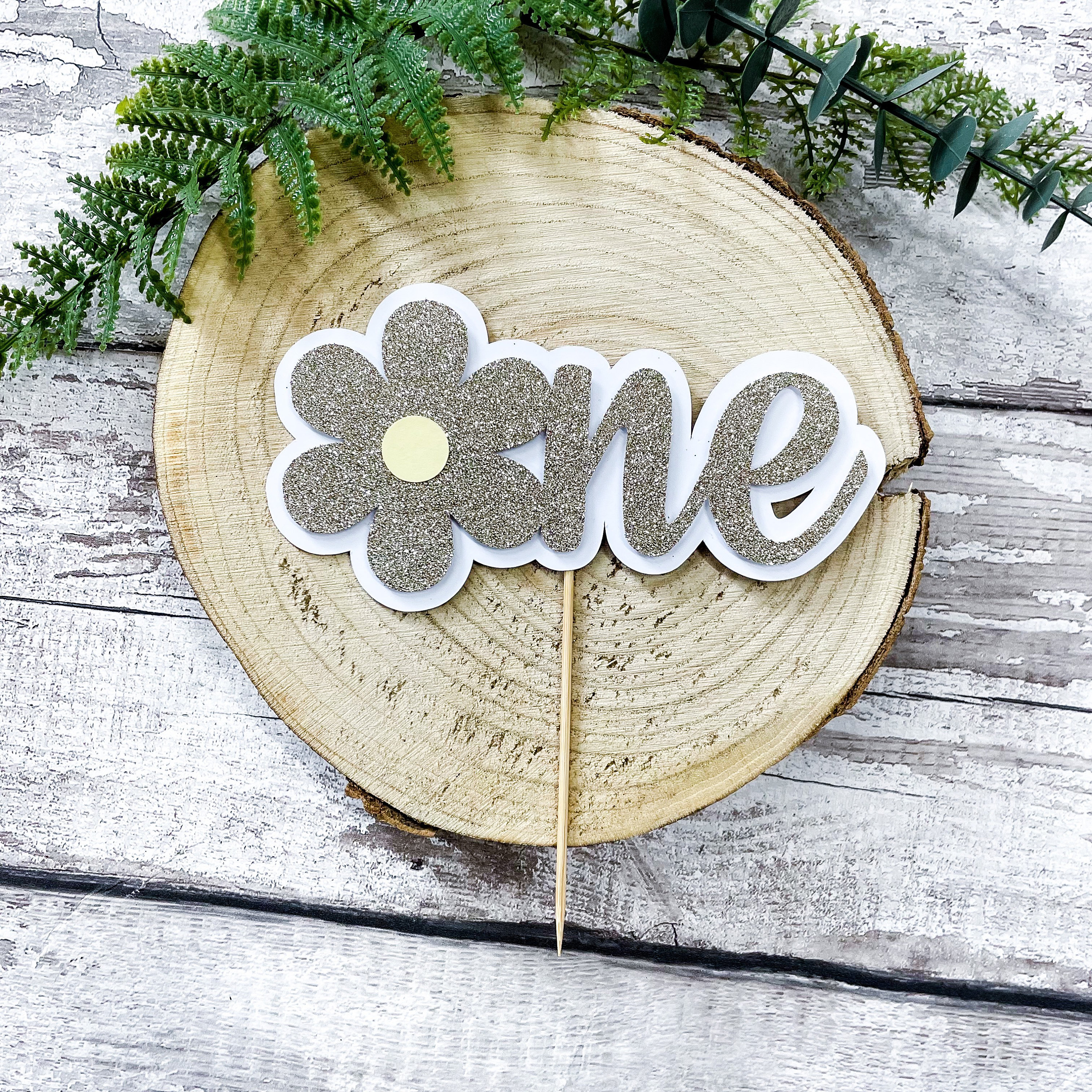 One Daisy Flower Glitter Cake Topper - Pink and White - Floral Birthday ...