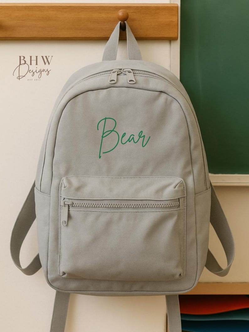 Personalised Name Junior Mini Backpack - Children's Backpack - Kid's School Bag Light Grey